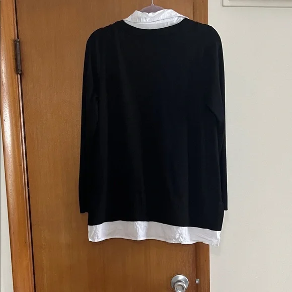 Cable & Gauge Black V-Neck Sweater with White Accents - Picture 4 of 4